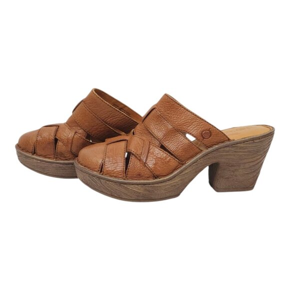 Born Pollina Clog Mule Womens Size 9 M Block Heel Platform Brown Leather Woven - Picture 12 of 16